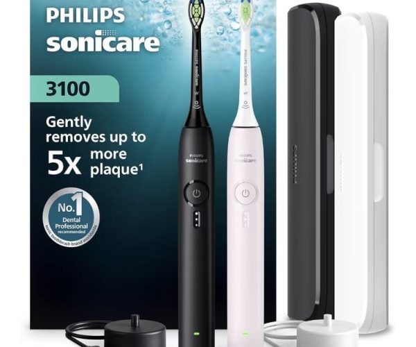 Philips Sonicare 3100 Sonic Şarjlı Diş Fırçası 2’li Paket, Siyah ve Toz Pembe, 5 Kat Plak Temizliği, Basınç Sensörü, 14 Gün Şarj Ömrü, 3 Hız Ayarı,2 Şarj Standı, 2 Seyahat Kabı – HX4072/42
