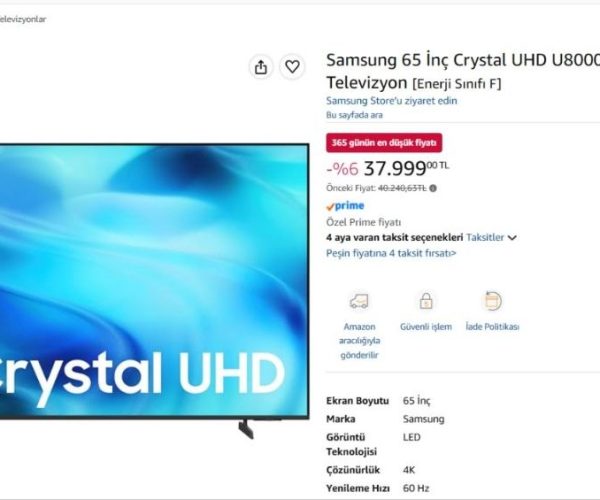 Samsung 65 İnç Crystal UHD U8000 Televizyon [Enerji Sınıfı F]