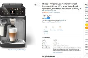 Philips 4400 Serisi LatteGo Tam Otomatik Espresso Makinesi 12 Sıcak ve Soğuk İçecek, QuickStart, SilentBrew, AquaClean, EP4446/70