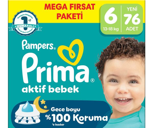 🚨 Prima Bebek Bezi Aktif Bebek Mega Fırsat Paketi 6 Beden 76 Adet — %50 İndirim