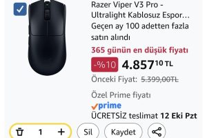 Razer Viper V3 Pro – Ultralight Kablosuz Espor Oyun Mouse’u (8K Hz HyperPolling, 54g hafif tasarım, Focus Pro Sensör 35K DPI, HyperSpeed Kablosuz, 95 saat pil ömrü) Siyah