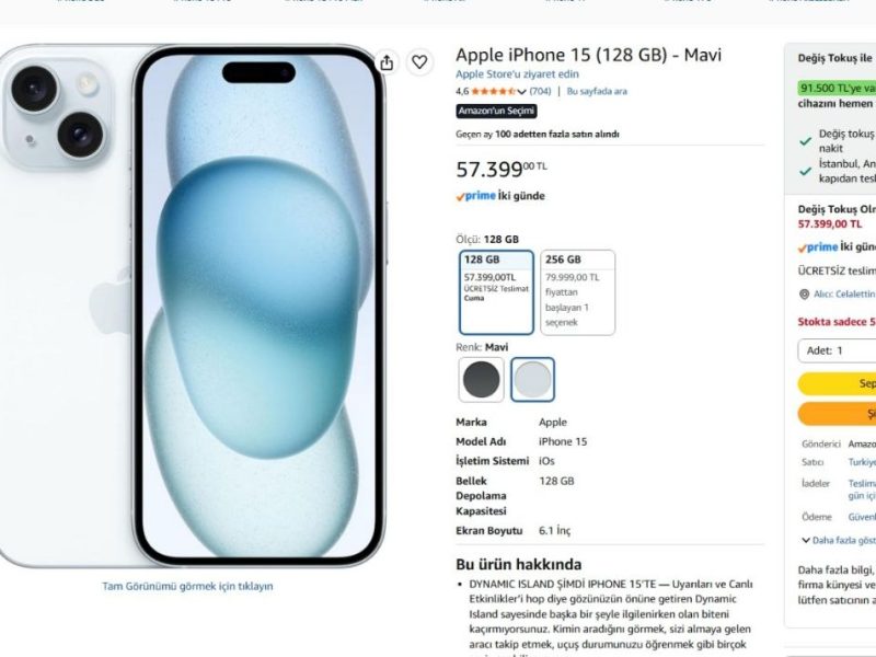 Apple iPhone 15 (128 GB) – Mavi