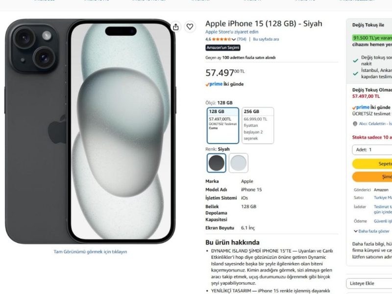 Apple iPhone 15 (128 GB) – Siyah
