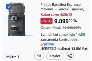 Philips Baristina Espresso Makinesi – Gerçek Espresso, Tam Kolaylık – Kompakt – 16 Bar Basınç – Entegre Öğütücü – Siyah Makine, Siyah Filtre Tutuculu (BAR300/60)