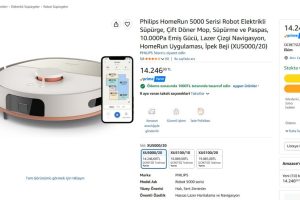 Philips HomeRun 5000 Serisi Robot Elektrikli Süpürge, Çift Döner Mop, Süpürme ve Paspas, 10.000Pa Emiş Gücü, Lazer Çizgi Navigasyon, HomeRun Uygulaması, İpek Beji (XU5000/20) — %92 İndirim