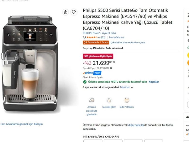 Philips 5500 Serisi LatteGo Tam Otomatik Espresso Makinesi (EP5547/90) ve Philips Espresso Makinesi Kahve Yağı Çözücü Tablet (CA6704/10) — %96 İndirim