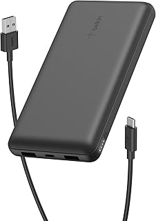 Belkin USB C Taşınabilir Powerbank 20000 mAh, USB Tip C Giriş Çıkış Bağlantı Noktalı 20K Güç Bankası için USB C – A Kablosu Dahil 2 USB A Bağlantı Noktası, Siyah