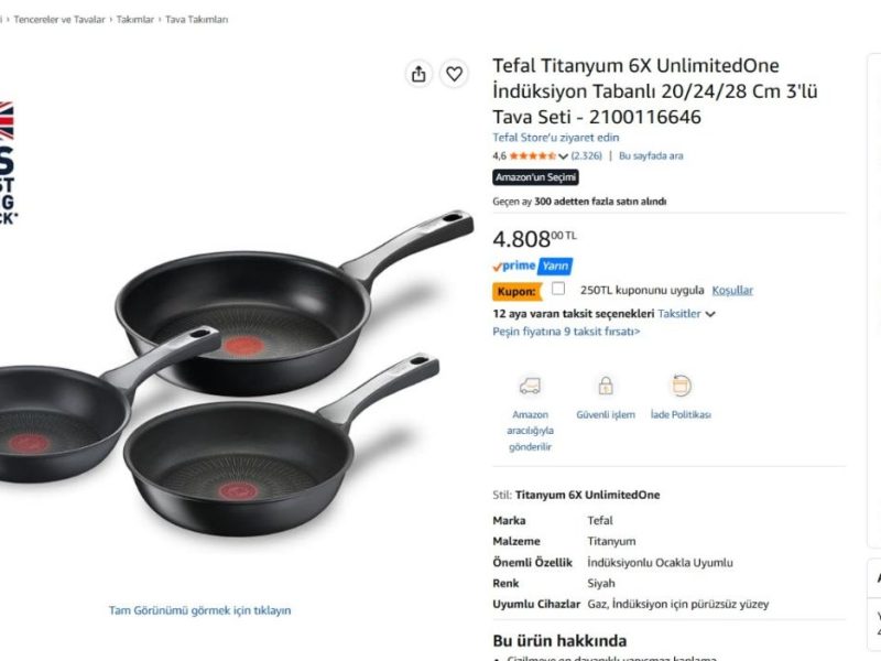 P Tefal Titanyum 6X UnlimitedOne İndüksiyon Tabanlı 20/24/28 Cm 3’lü Tava Seti – 2100116646 — %93 İndirim