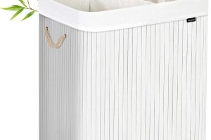 🛒 SONGMICS bambudan yapılmış çamaşır sepeti, 2 bölmeli çamaşır kutusu, kapaklı çamaşır ayırıcı ve çıkarılabilir çamaşır torbası, pamuklu kulplar, 100 L çamaşır kutusu, beyaz LCB64WT — %60 İndirim