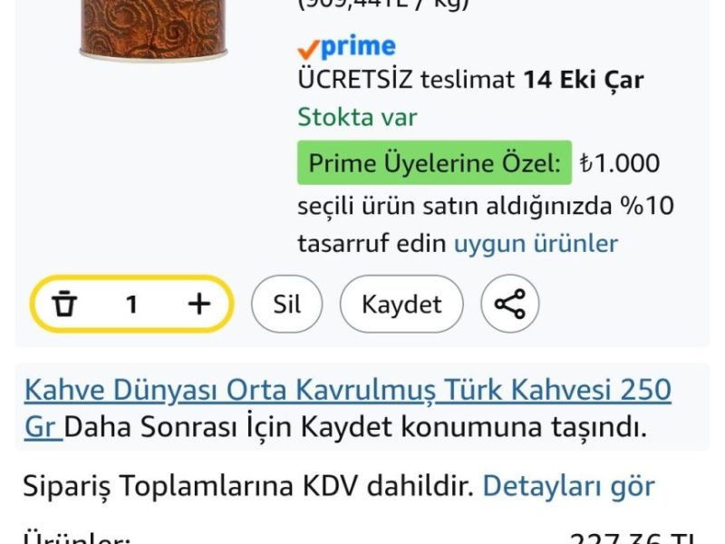 Kahve dünyası çok kavrulmuş türk kahvesi 250 Gr