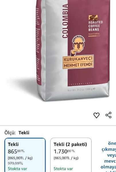 Kurukahveci Mehmet Efendi Colombia Çekirdek Kahve 1000g !