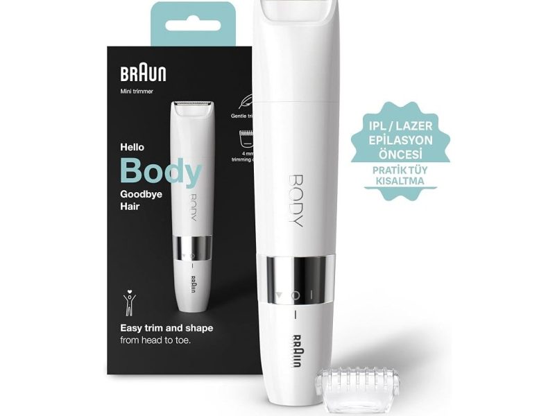 🛍️ Braun Body Mini Trimmer BS1000 Vücut Tüy Kesme Makinesi + Düzeltici Tarak, Pil ve Temizleme Fırçası