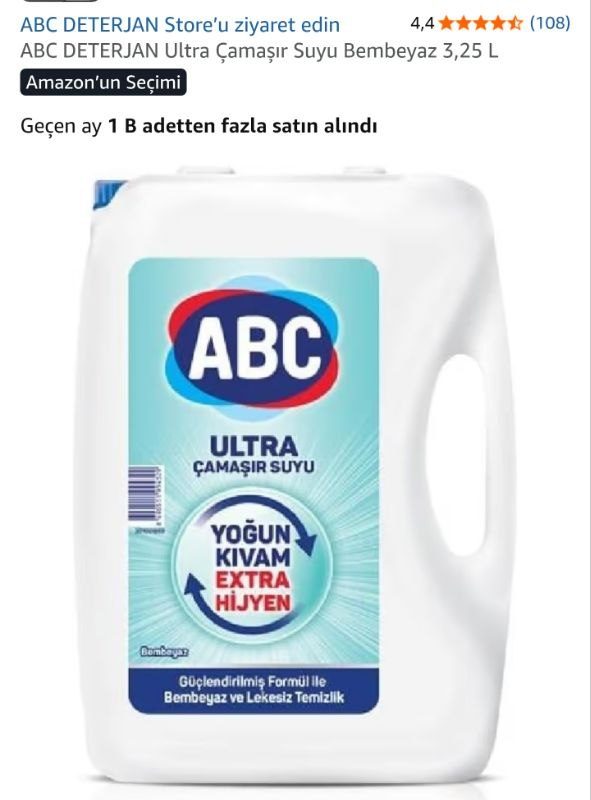 ABC DETERJAN Ultra Çamaşır Suyu Bembeyaz 3,25 L