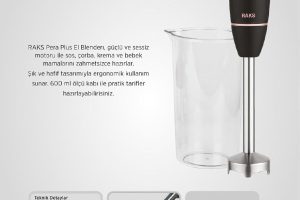 Raks Pera Plus 1700 Watt Paslanmaz 4 Bıçaklı 600 ML.Ölçme Kabı ve Kahvaltı Bıçağı Hediyeli El Blender