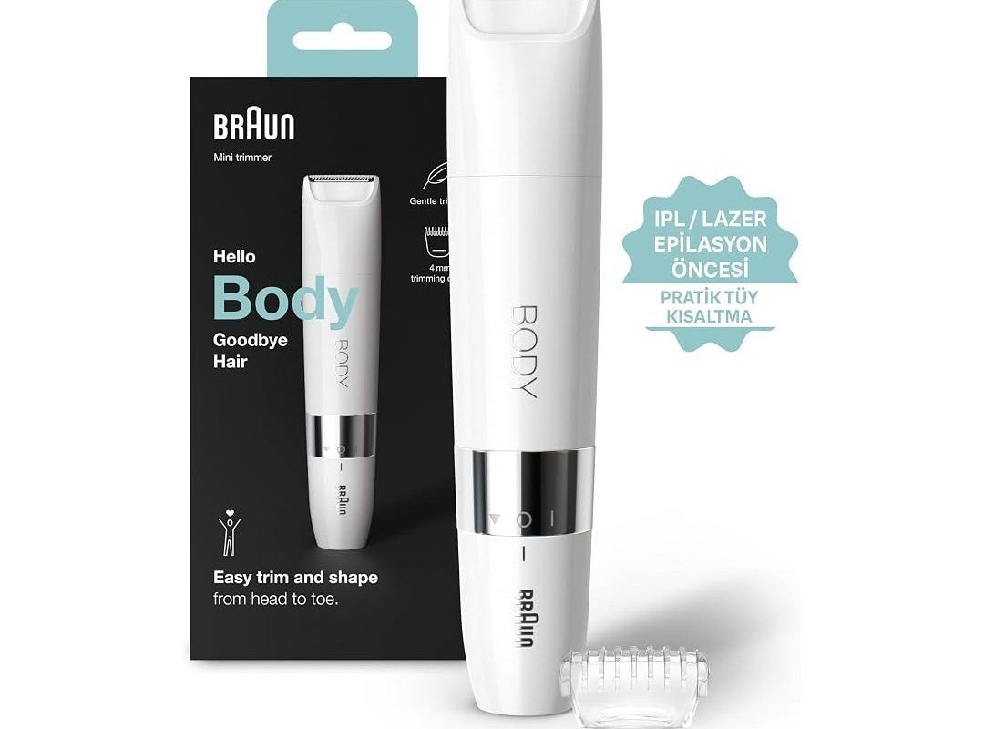🛍️ Braun Body Mini Trimmer BS1000 Vücut Tüy Kesme Makinesi + Düzeltici Tarak, Pil ve Temizleme Fırçası