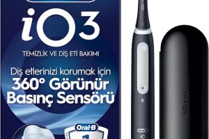 🚨 Oral-B iO3 Siyah Şarjlı/Elektrikli Diş Fırçası, 1 Fırça Başlığı, Uzun Ömürlü Pil, Seyahat Kabı
