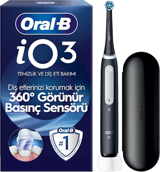 🚨 Oral-B iO3 Siyah Şarjlı/Elektrikli Diş Fırçası, 1 Fırça Başlığı, Uzun Ömürlü Pil, Seyahat Kabı