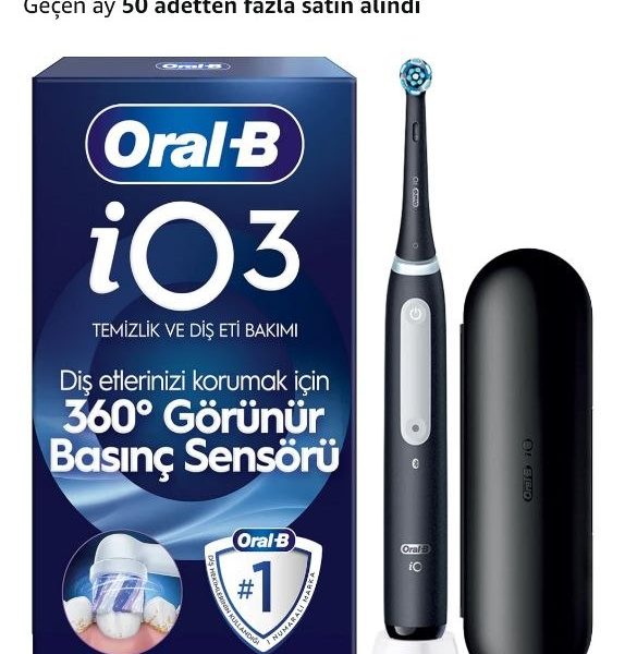 Oral-B İo3 Siyah Şarjlı/Elektrikli Diş Fırçası, 1 Fırça Başlığı, Uzun Ömürlü Pil, Seyahat Kabı