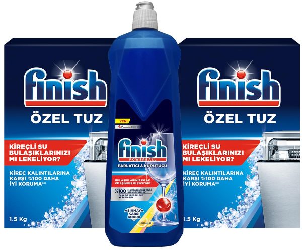 🚨 Finish Bulaşık Makinesi Parlatıcı & Kurtucu, Limon, 800ml + Tuz, 2x1500gr — %33 İndirim