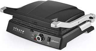 Conti CG-320 Bestost 2000W 6 Dilim Döküm Plakalı Tost ve Izgara Makinesi Alüminyum Çıkarılabilir Plakalar 180° Açılabilir Ayarlanabilir Termostat ve Yağ Haznesi Siyah