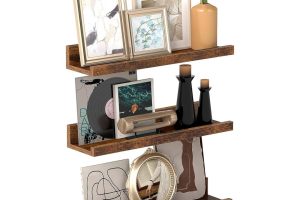 🛍️ VASAGLE duvar rafları, 3’lü set, yüzer raflar, uzunluk 38 cm, dekoratif öğeler, baharat kavanozları ve resim çerçeveleri için yükseltilmiş ön kenar, eski kahverengi LWS037X01