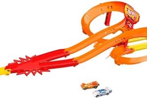 🚨 Hot Wheels oyuncak araba ve pist seti, 2 adet 1:64 ölçekli metal araçla yarış ve çarpışma, Hot Ones Otoyol Oyun Seti ve kolayca birleştirilebilen pist, JFD11
