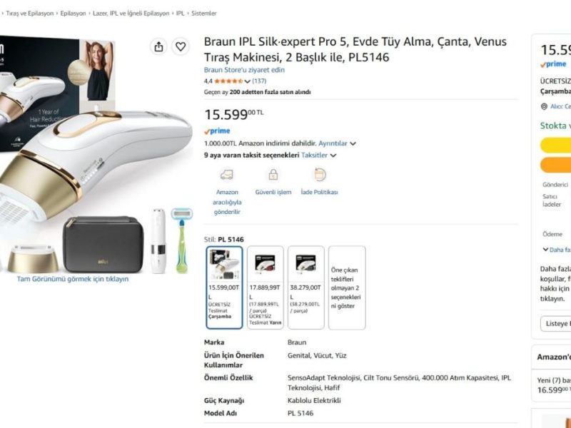 Braun IPL Silk·expert Pro 5, Evde Tüy Alma, Çanta, Venus Tıraş Makinesi, 2 Başlık ile, PL5146