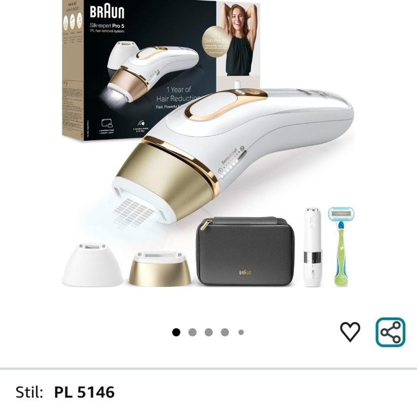 Braun IPL Silk·expert Pro 5, Evde Tüy Alma, Çanta, Venus Tıraş Makinesi, 2 Başlık ile, PL5146