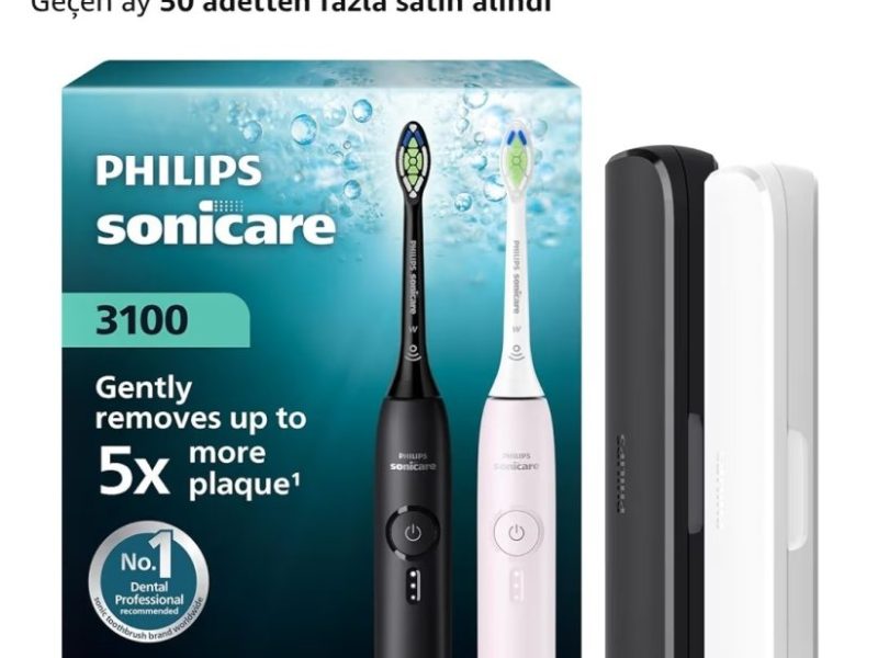 Philips Sonicare 3100 Sonic Şarjlı Diş Fırçası 2li Paket, Siyah ve Toz Pembe, 5 Kat Plak Temizliği, Basınç Sensörü, 14 Gün Şarj Ömrü, 3 Hız Ayarı,2 Şarj Standı, 2 Seyahat Kabı – HX4072/42
