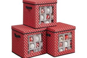 🛍️ SONGMICS saklama kutuları, 3’lü set, katlanır kutular, kutu başına 64 küçük bölme, esnek ayırma duvarları, 30,5 x 30,5 x 30,5 cm, kırmızı, kar tanesi desenli RFB029R01