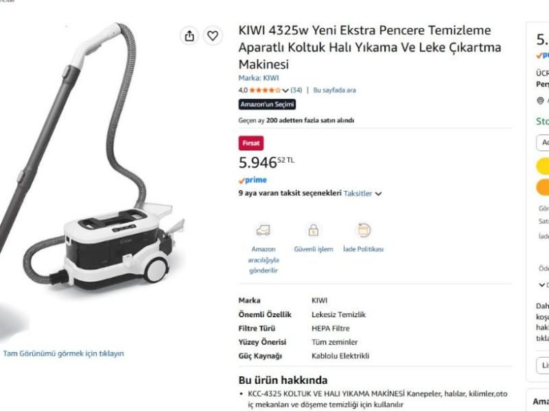 KIWI 4325w Yeni Ekstra Pencere Temizleme Aparatlı Koltuk Halı Yıkama Ve Leke Çıkartma Makinesi