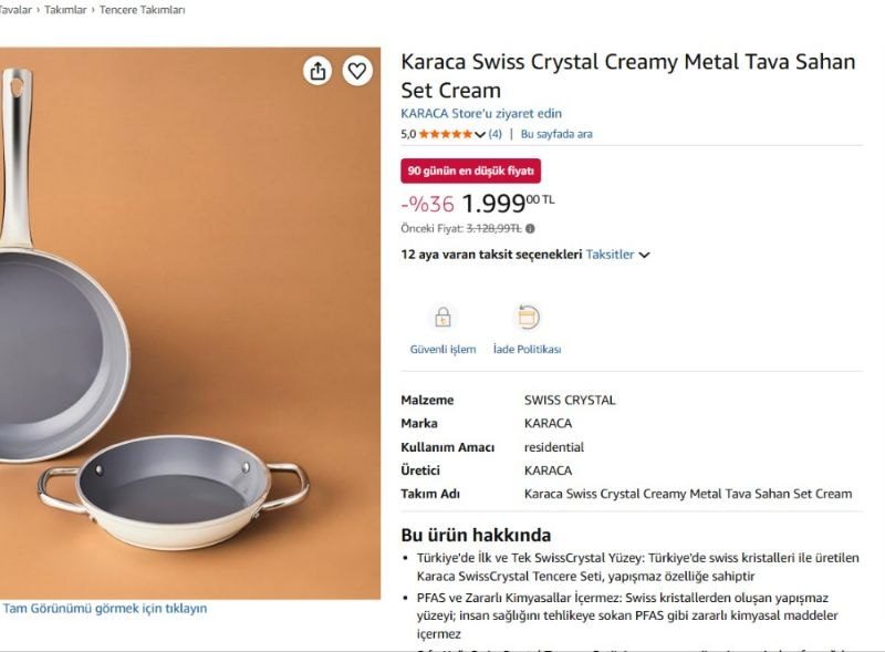 Karaca Swiss Crystal Creamy Metal Tava Sahan Set Cream
