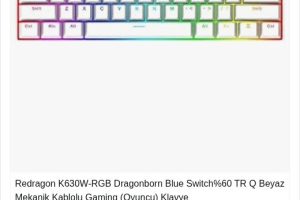 Redragon K630W-RGB Dragonborn Blue Switch%60 TR Q Beyaz Mekanik Kablolu Gaming (Oyuncu) Klavye