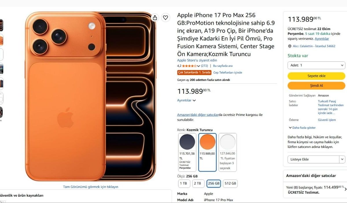 Apple iPhone 17 Pro Max 256 GB Kozmik Turuncu