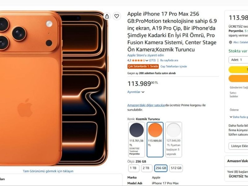 Apple iPhone 17 Pro Max 256 GB Kozmik Turuncu