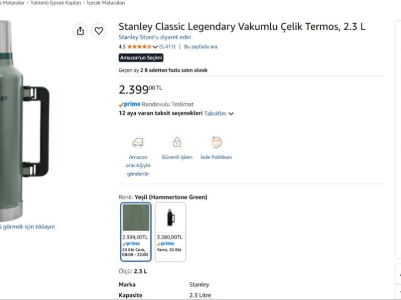 Stanley Classic Legendary Vakumlu Çelik Termos, 2.3 L