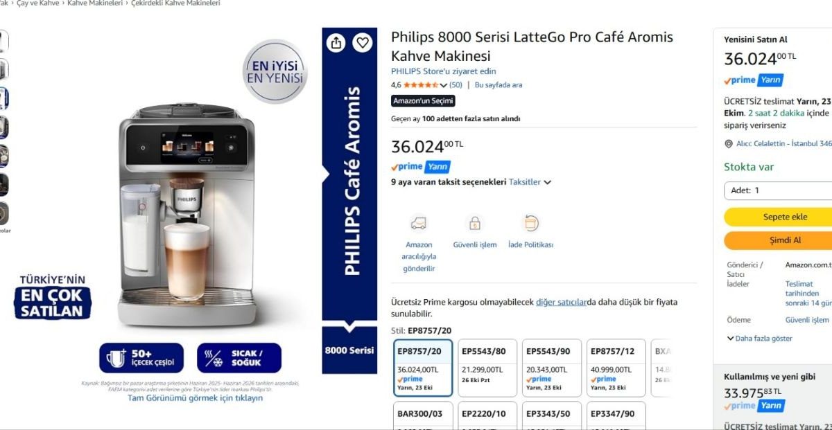 Philips 8000 Serisi LatteGo Pro Café Aromis Kahve Makinesi
