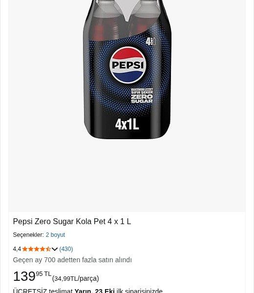 Pepsi Zero Sugar Kola Pet 4 x 1 L
