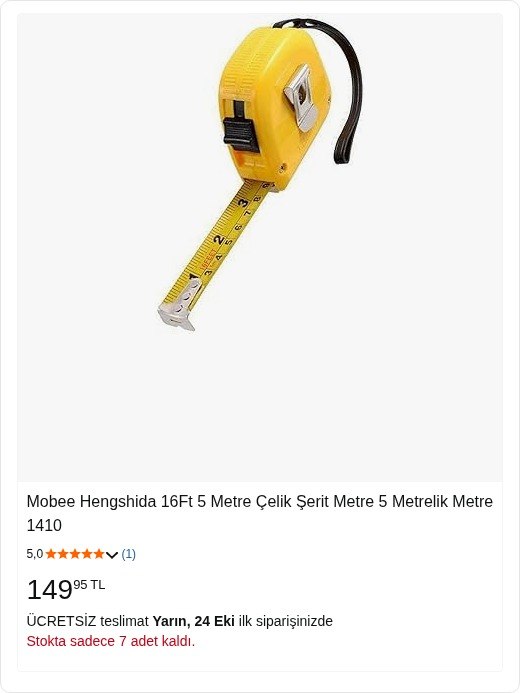 Mobee Hengshida 16Ft 5 Metre Çelik Şerit Metre 5 Metrelik Metre 1410