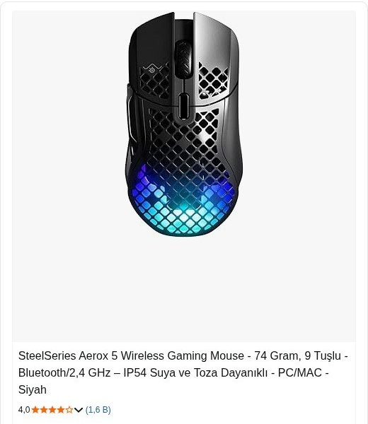 SteelSeries Aerox 5 Wireless Gaming Mouse – 74 Gram, 9 Tuşlu – Bluetooth/2,4 GHz – IP54 Suya ve Toza Dayanıklı – PC/MAC – Siyah