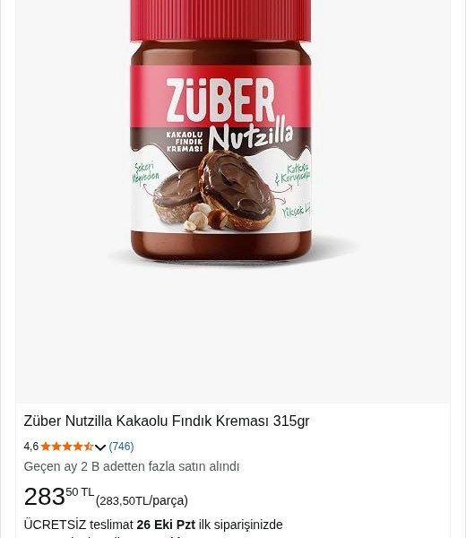 Züber Nutzilla Kakaolu Fındık Kreması 315gr