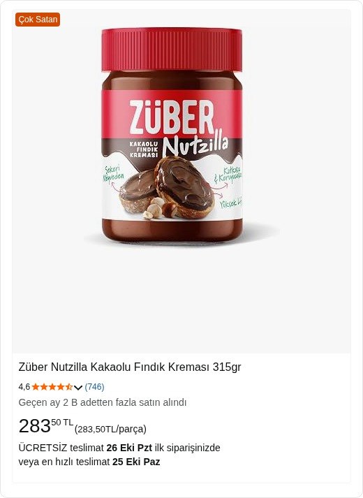 Züber Nutzilla Kakaolu Fındık Kreması 315gr