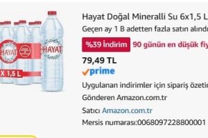 Hayat Doğal Mineralli Su 6×1,5 L — %85 İndirim