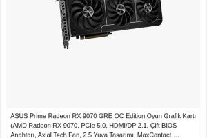 ASUS Prime Radeon RX 9070 GRE OC Edition Oyun Grafik Kartı (AMD Radeon RX 9070, PCIe 5.0, HDMI/DP 2.1, Çift BIOS Anahtarı, Axial Tech Fan, 2.5 Yuva Tasarımı, MaxContact, PRIME-RX9070GRE-O12G)