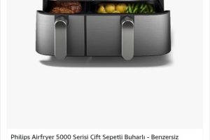 Philips Airfryer 5000 Serisi Çift Sepetli Buharlı – Benzersiz Buharlı Kızartma, Buhar ve Kızartma – 19 Pişirme Yöntemi; 9L Kapasite, RapidAir Plus Teknolojisi, Otomatik Buhar Temizleme (NA555/00)