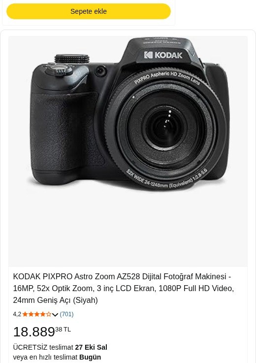 KODAK PIXPRO Astro Zoom AZ528 Dijital Fotoğraf Makinesi – 16MP, 52x Optik Zoom, 3 inç LCD Ekran, 1080P Full HD Video, 24mm Geniş Açı (Siyah)