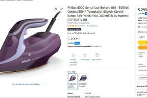 Philips 8000 Serisi Azur Buharlı Ütü – 3000W, OptimalTEMP Teknolojisi, 55g/dk Sürekli Buhar, Sıfır Yanık Riski, 300 ml’lik Su Haznesi (DST8021/30)