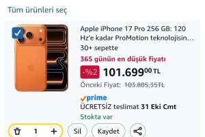Apple iPhone 17 Pro 256 GB: 120 Hz’e kadar ProMotion teknolojisine sahip 6.3 inç ekran, A19 Pro Çip, Çığır Açıcı Pil Ömrü, Center Stage Ön Kamera özellikli Pro Fusion Kamera Sistemi; Kozmik Turuncu