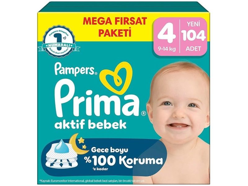 🛍️ Prima Bebek Bezi Aktif Bebek Mega Fırsat Paketi 4 Beden 104 Adet