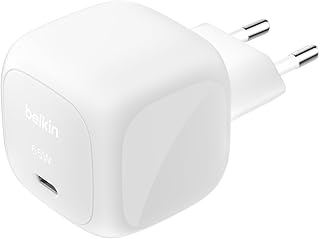 Belkin USB-C Duvar Şarj Cihazı, 65W, Hızlı Şarj Bloku, Tip C Telefon Şarj Cihazı, Apple iPhone 16/15/14/13, Galaxy S25, Google Pixel 9, MacBook, iPad, AirPods, Chromebook ve Daha Fazlası – Beyaz